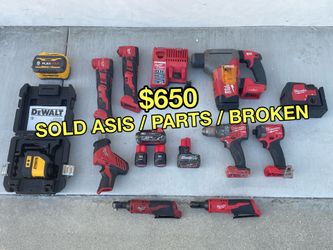 Lot of 16 Milwaukee dewalt laser sds battery m18 fuel tools Asis parts fix repair broken