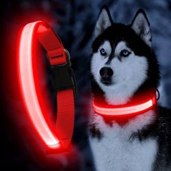 Ultra Light Adjustable LED Dog Collar, Dog Collars Rechargeable Size M(Open Box)
