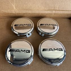 SET OF 4 Mercedes Benz AMG 75MM Silver & Black Rim Wheel Center Hub Caps Emblem
