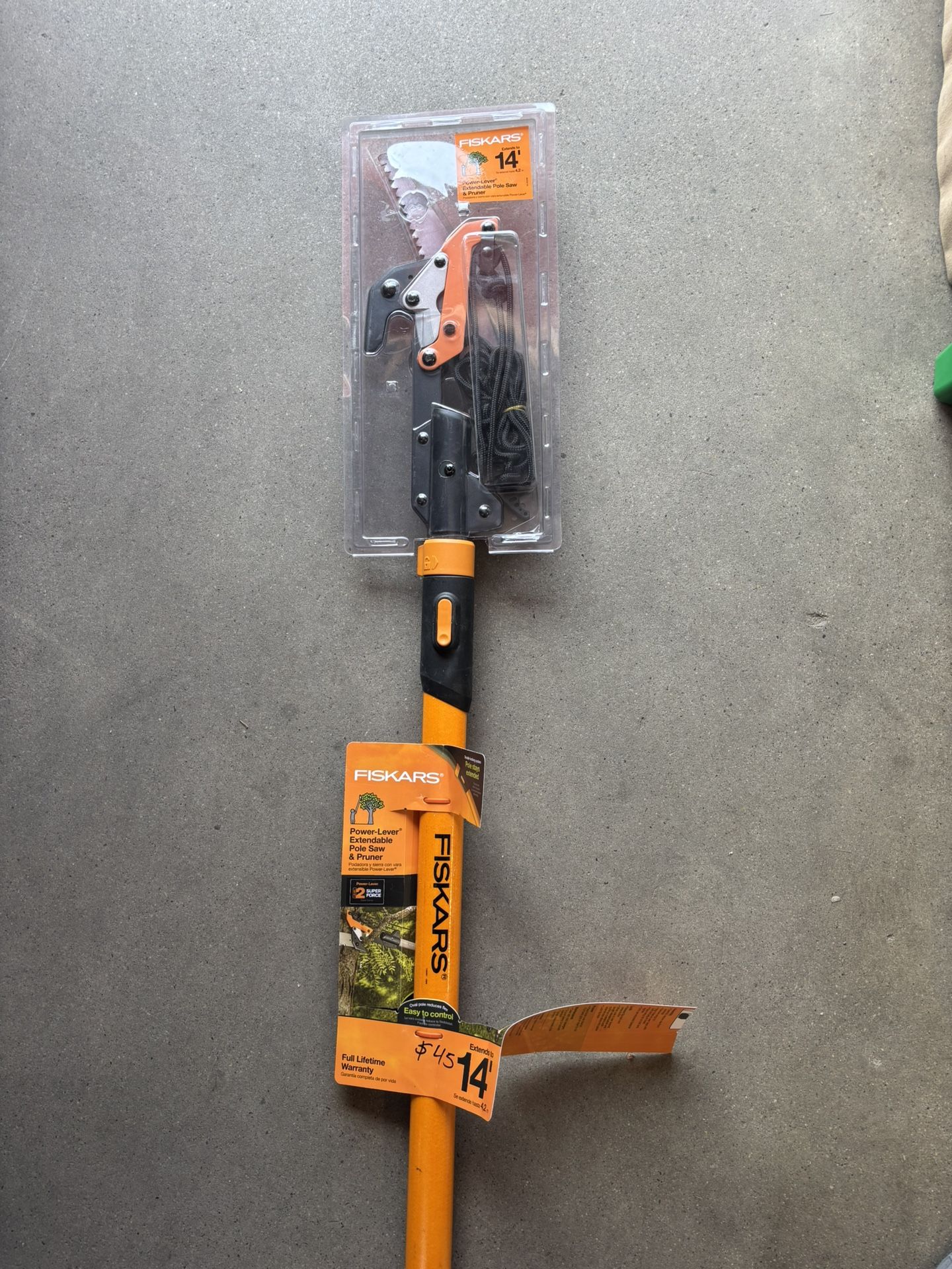 PowerLever 1-1/8 in. Cut Capacity Steel Saw Blade 15 in. Fiberglass Pole 14 ft. Tree Pruner, podador