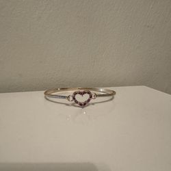 Gold Over 925 Sterling silver Hook On Diamond Accent Pink Heart Bracelet