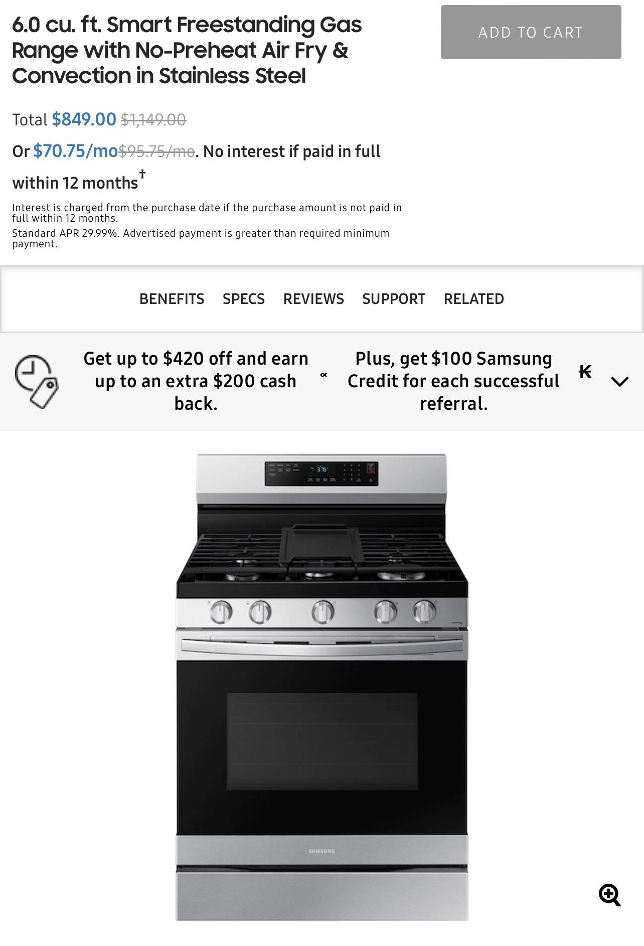 6.0 cu. ft. Smart Freestanding Gas Range with No-Preheat Air Fry