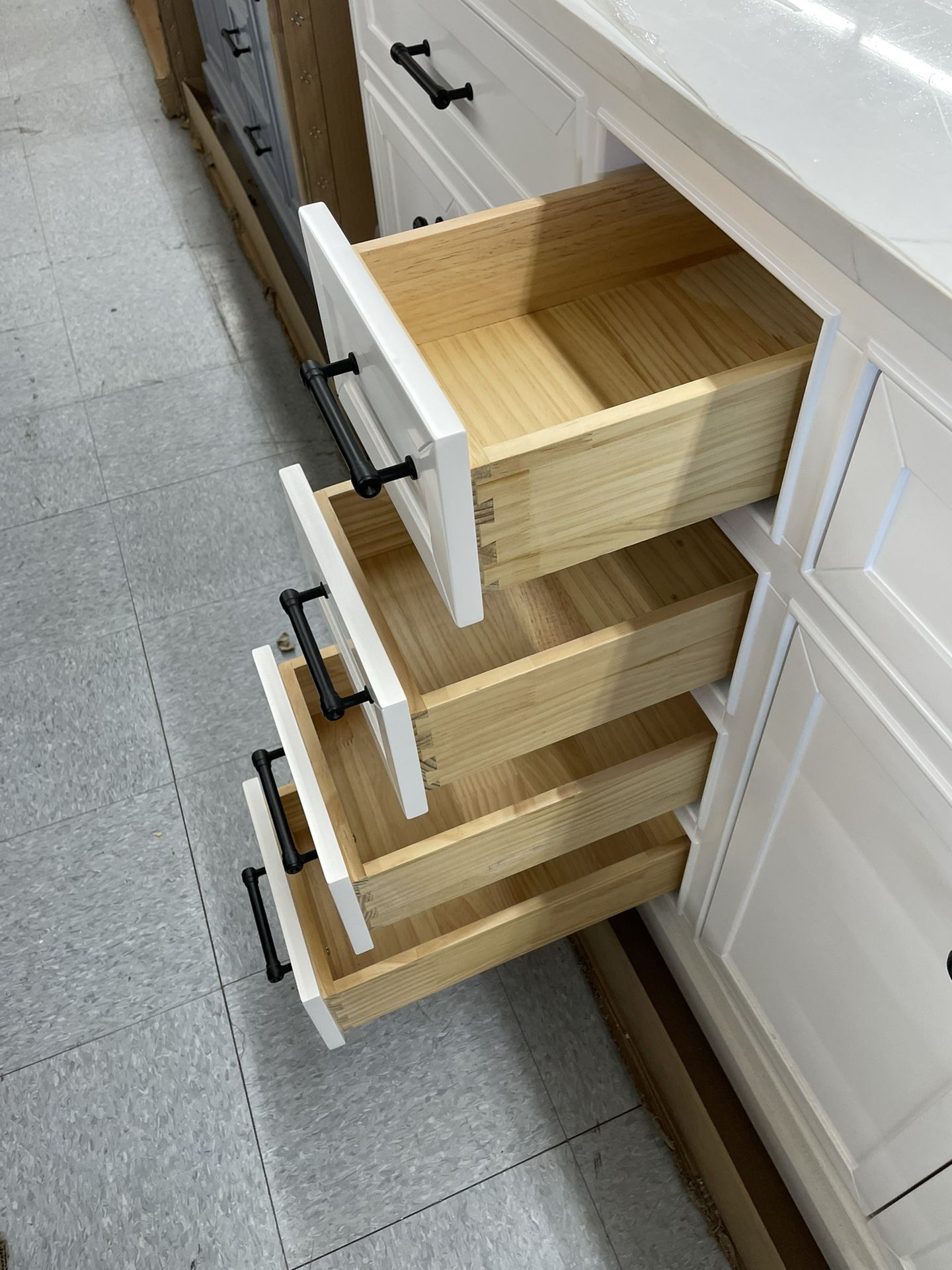 Bathroom Vanity Cabinet 60” Solid Oak Quartz Top With Sinks And Backsplash Bathroom