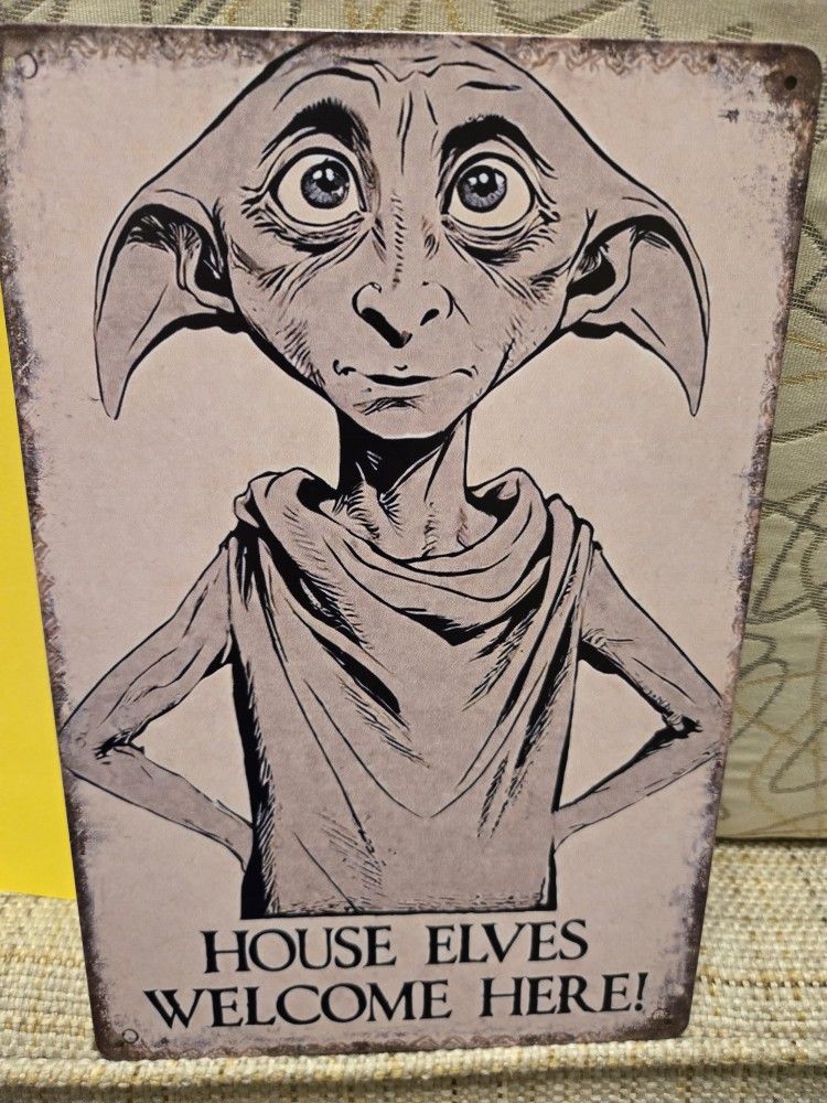 Harry Potter Dobby Sign Tin Rustic House Elves Welcome 8" x 12"