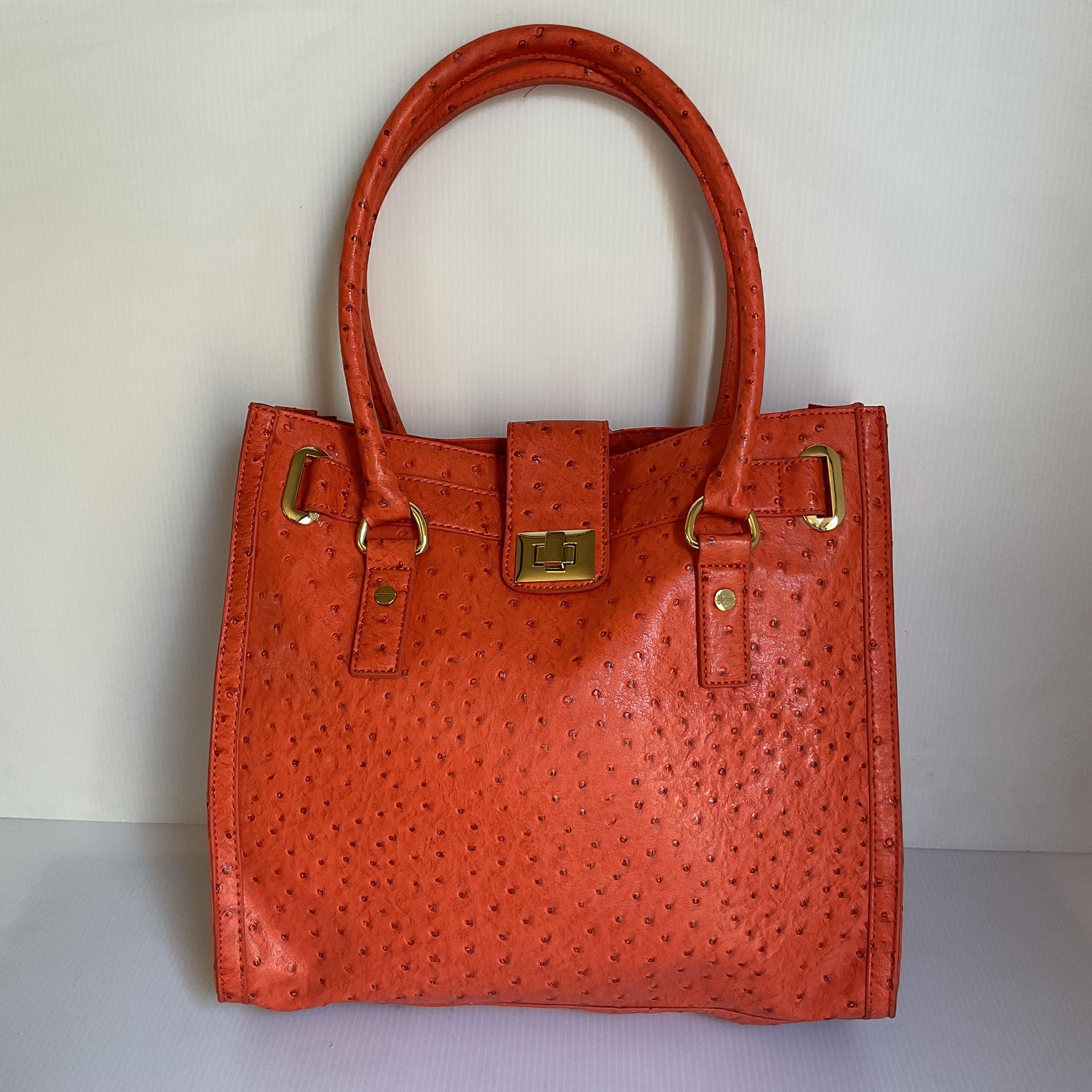 Banana Republic Ostrich Tote Bag Papaya Orange Large Shoulder Purse Rare Banana Republic Ostrich Tote Bag Papaya Orange Large Shoulder discontiued, h