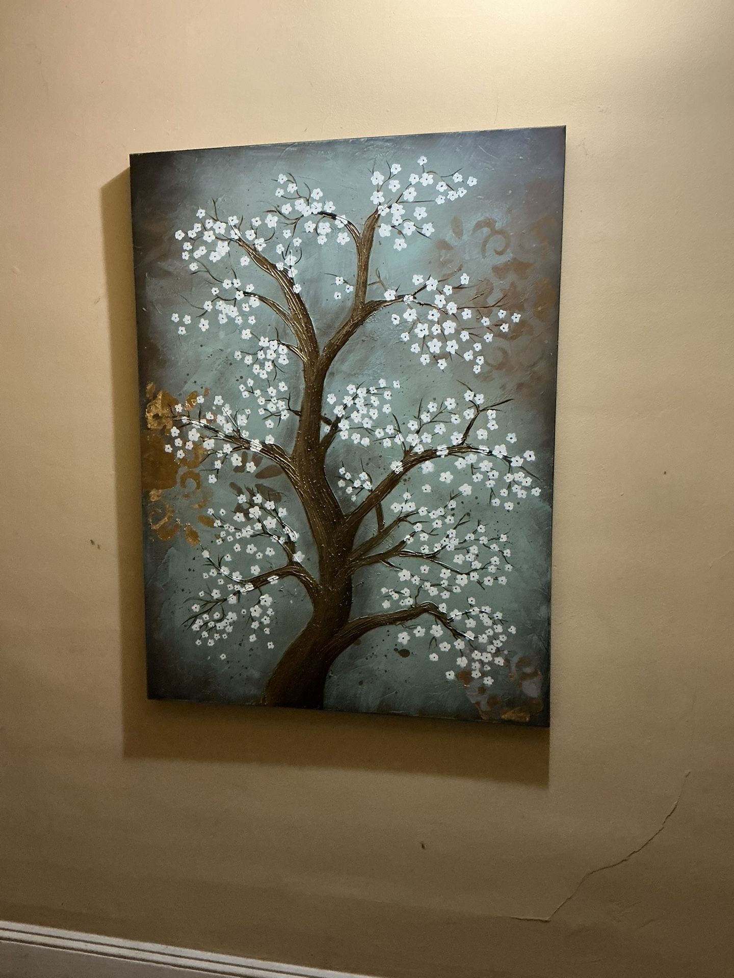 4 Feet Tall, 3 Feet Wide Pier One Imports Cherry Blossom Tree Art, Textures And Reflective Gold Flakes