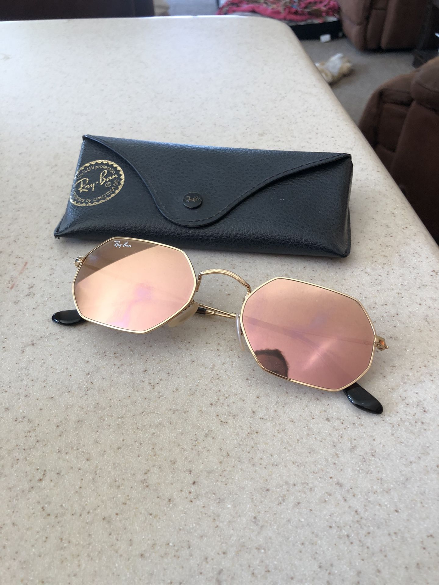 Ray Ban Pink Mirror Hexagon Sunglasses