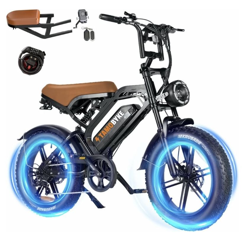 V20 Electric Bike for Adults/Teens Age 16+,750W/1500W Peak Motor,28/30/33mph Max Speed.48V15.6Ah/18.2Ah Battery,35-80Miles Max Range, 20'' Fat Tire Eb