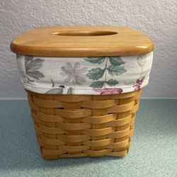 Vintage 1997 Longaberger Tissue Box Holder Basket With Wood Cover Lid & 2 Liners
