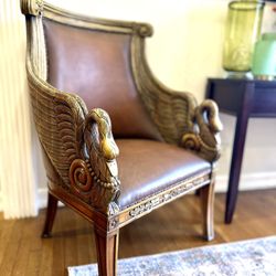 Mahogany Swan Arm Chair With Leather