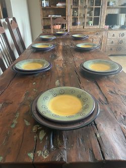 Dinning Table and chairs rustic tree solid strong wood noticeable groves