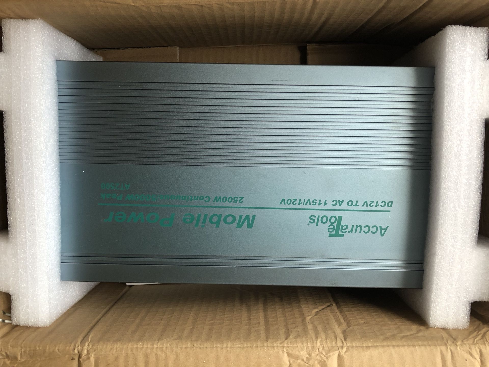 New. Inverter. 5,000 watt Peak 2,500 cont. DC to AC. Can be connected directly to a car battery or other 12V power source (cables included, see pics)