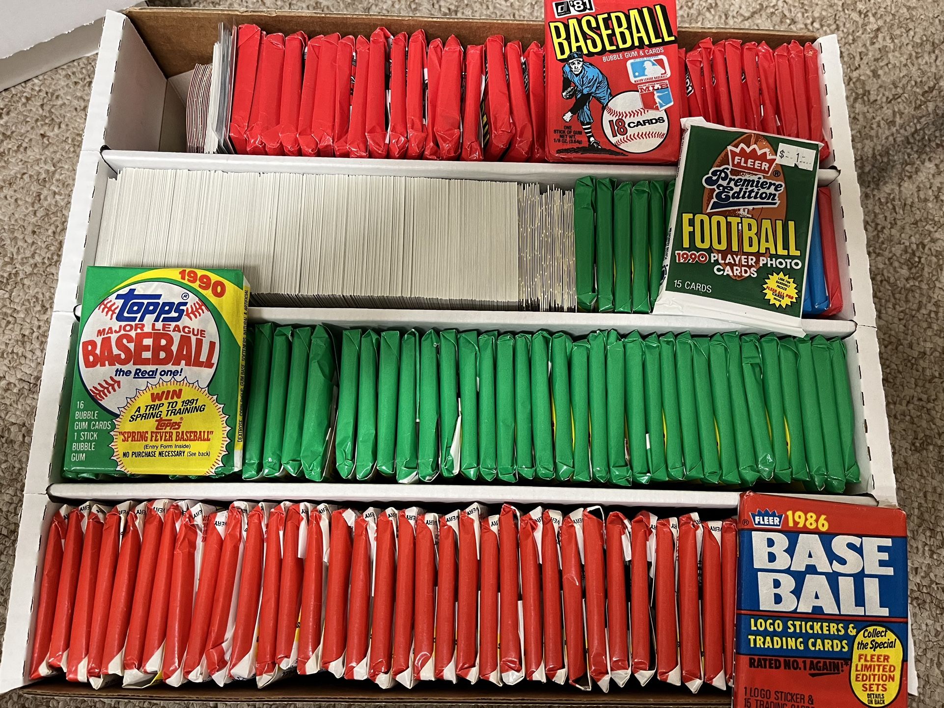 Large Box of Open Baseball & Football Card Packs
