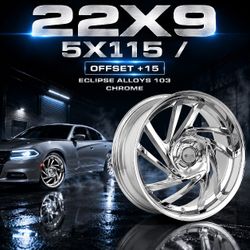 🔥 22x9 5x115 ECLIPSE ALLOYS 103 CHROME Wheels 🔥