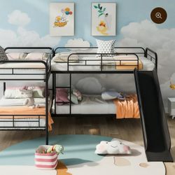 🔥 New Quad Twin Bunk Bed with Slide – 4 Beds – Still in Box 🔥