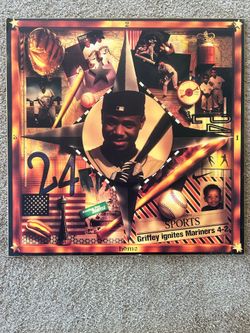 Ken Griffey Junior vintage collage wood poster