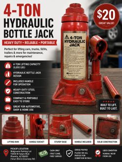 4-Ton Hydraulic Bottle Jack with Handle – Heavy Duty Automotive Lifting Jack