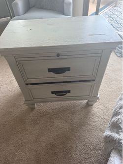Set of end tables nightstands barn grey off white finish.