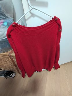 women's red ribbed knit sweater