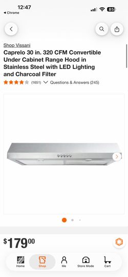 Shop Vissani Caprelo 30 in. 320 CFM Convertible Under Cabinet Range Hood in Stainless Steel with LED Lighting and Charcoal Filter