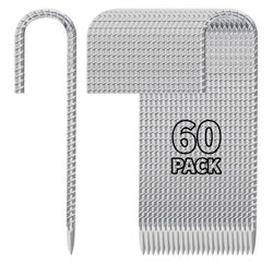 12 Inch J Hook Rebar Stakes 60 Pcs, Heavy Duty Metal Tent Stakes 5/16" Diameter Galvanized Steel Ground Stakes Fence Stakes for Canopy, Tarp, Inflatab