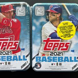 2021 Topps Baseball Tin Box Sealed - Trout & Harper - Lot Of 2
