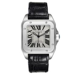 *Men's Cartier 38mm Santos 100 XL Watch with Black Leather Band and White Dial. (Pre-Owned 2656)