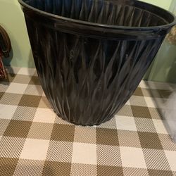 8.5  By 10 Inches Across Top Flower Pot Plastic, Black W/ Raised Design All Around, Has Drain Holes