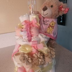 Winnie Pooh It's A Girl Diaper Cake 