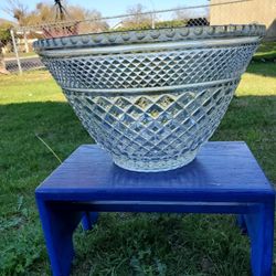 Delightful Huge Diamond Cut Glass Punch Bowl