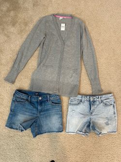 Girls size 12 Jean shorts and cardigan