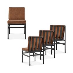 mopio Odelia Brown Faux Leather Dining Chairs Set of 4, Modern Kitchen Chairs with Removable Leather Cushion Covers and Black Rust-Free Metal Legs (Se