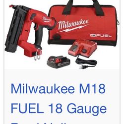Milwaukee 18 Gauge Nailer With 5.0 Battery And Charger Brand New Used Once