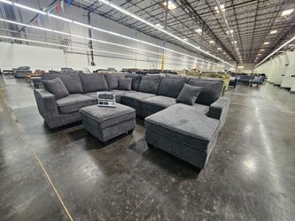 Large Gray Sectional Sofa with Ottoman
