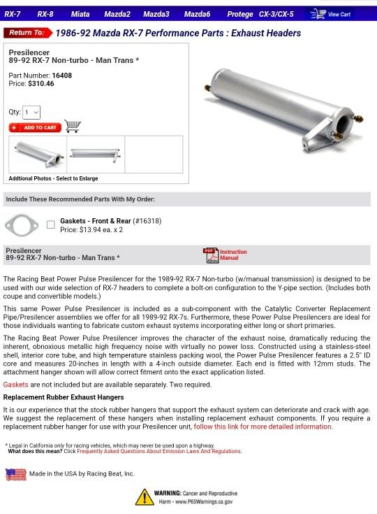 Mazda FC RX7 Road Race Dual Header - Stainless
89-92 RX-7 And PRESILENCER