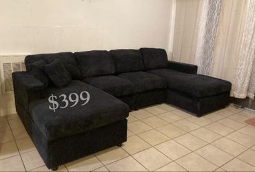 Stylish Black Corduroy Sectional Sofa Set No Tax ‼️