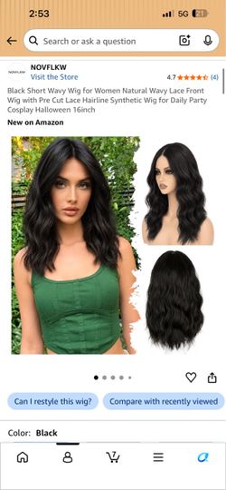 16” Black Short Wavy Wig
