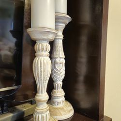 World Market Wooden Carved Candle Holders