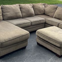Light Brown Sectional Couch Set With Ottoman 