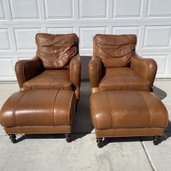 Leather Chairs W/ Ottomans
