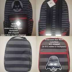 NEW Hanna Andersson Star Wars Darth Vader Backpack & VGUC Lunchbox