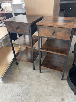 Industrial Nightstands with Drawer and Shelves – Set of 2