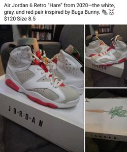 Air Jordan 6 Retro Hare Sneakers Size 8.5