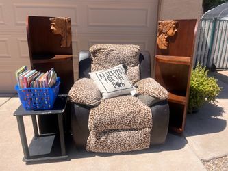 Free recliner chair, shelves, books, pillow