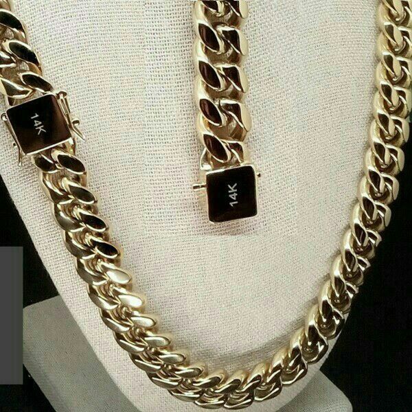 14k High Quality 24X Bonded Stainless Steel 24" & 8" Cuban Link 14mm Chain Bracelet Set Brand New