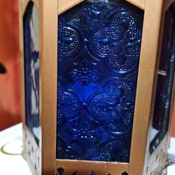 Moroccan style, Hanging glass Candle Holder Lantern for Home & Garden Blue glass made in India