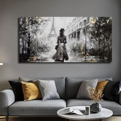 Contemporary Canvas Wall Art Wall Decor for Office Neutral Wall Paintings 24"x48" Gold Foil Poster Print Women Kitchen Art (Grey)