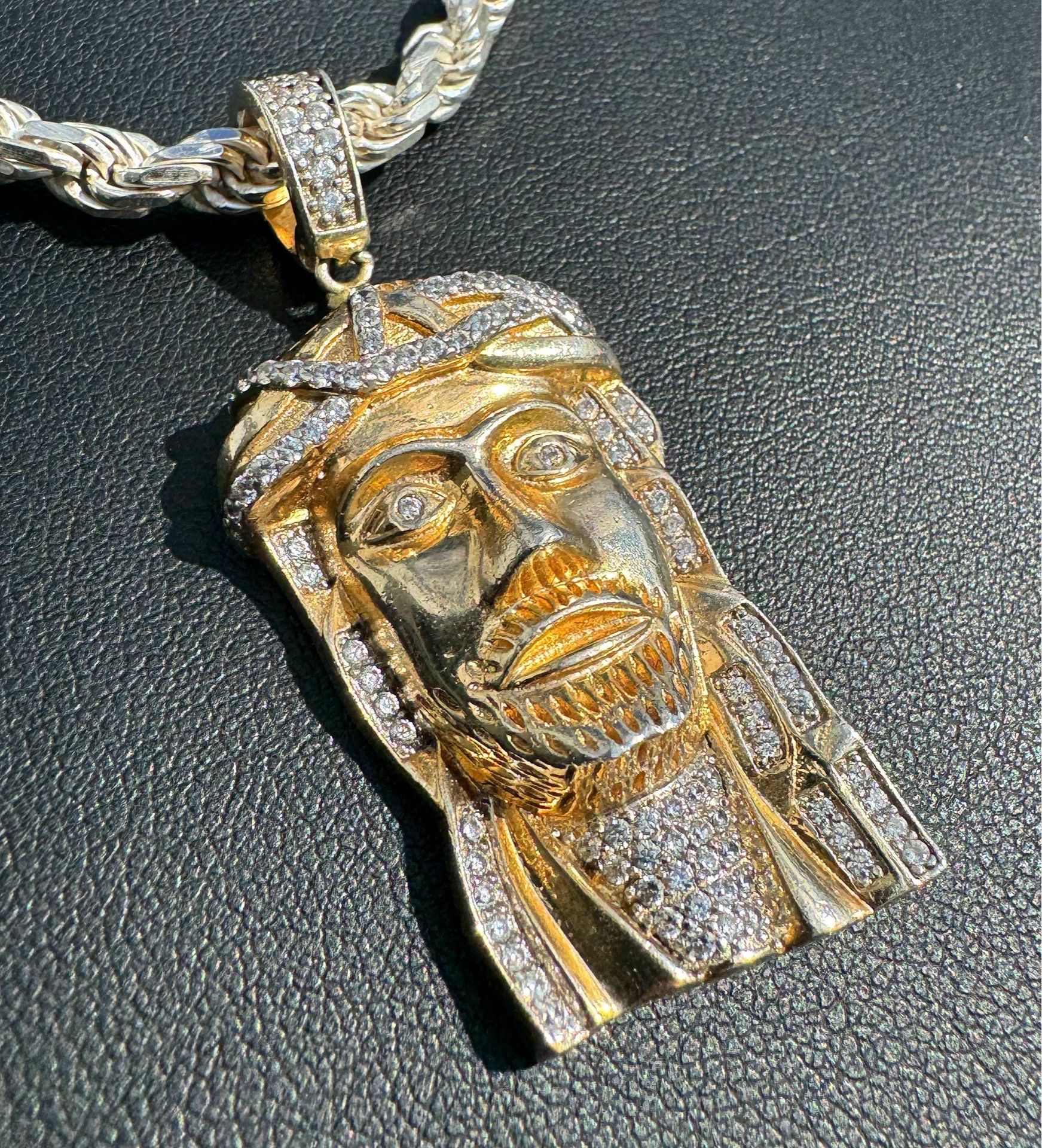 Brumar Jewelry .925 solid sterling silver gold plated Jesus Head white CZ stone 0.80CTW Pendant charm