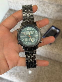 Stauer Men’s Black Stainless Steel Metropolis Chronograph Watch digital/analog