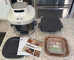 Ninja Crispi Pro Glass Air Fryer, 6-in-1, Bone, AS101LG Max crisp, air fry, bake, roast, recrisp, dehydrate, 1800W, 450F max, 6Qt, 2.5Qt containers